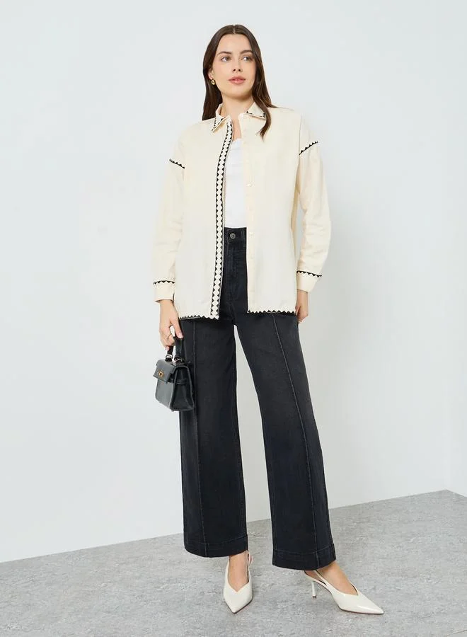 Women Off White Embroidered Shirt